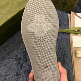 Side profile of Gucci stone beige sneakers chunky sole construction