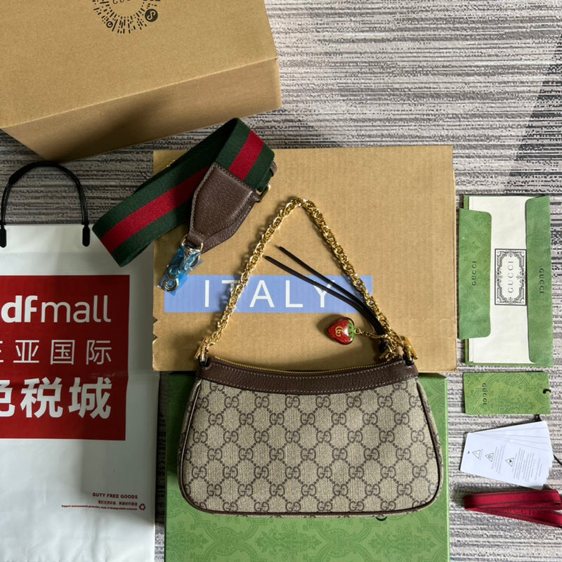Side view of understated structured handbag