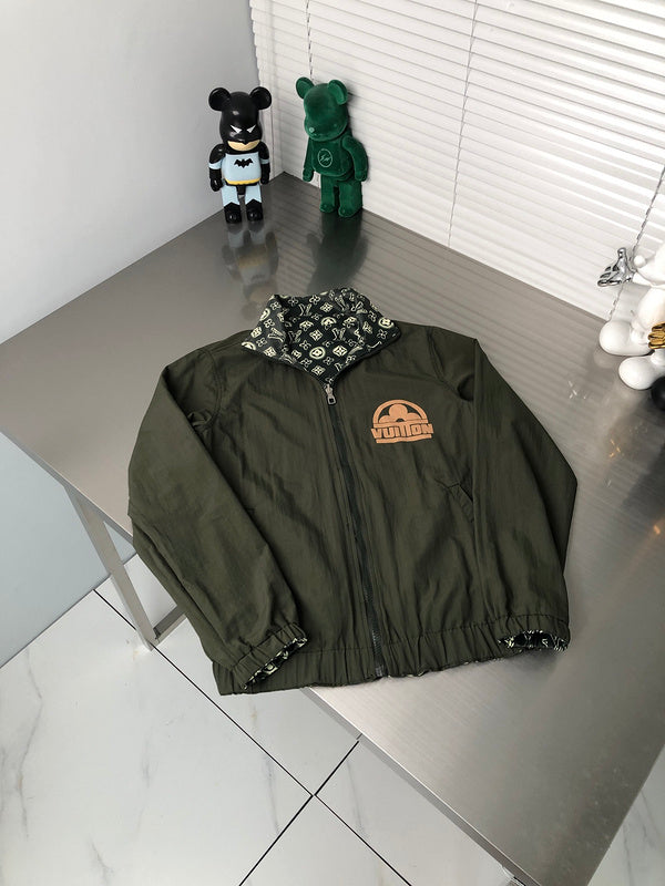 Back view of Louis Vuitton luxury clothing with signature branding