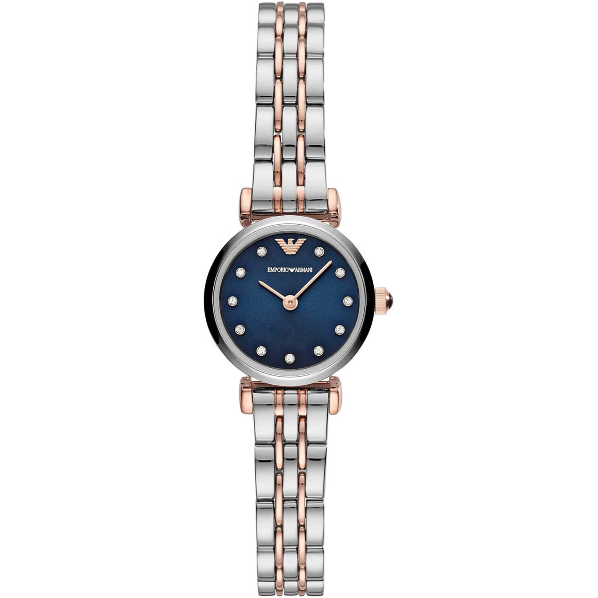 Front view of Emporio Armani women's blue watch