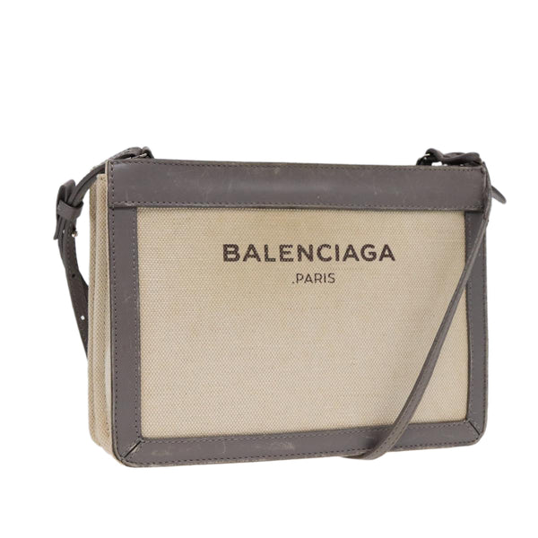 Balenciaga Shoulder Bag Canvas Gray Beige Silver 390641 — Designer Shoulder Bag