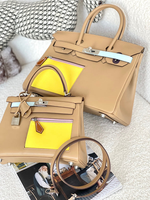 Side view of curated structured handbag