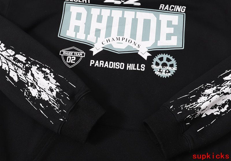 Full styled look of Rhude luxury clothing with signature branding