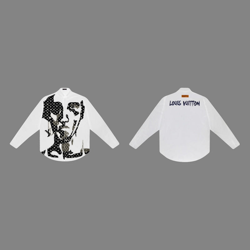 Full styled look of Louis Vuitton luxury clothing with logo-detail design