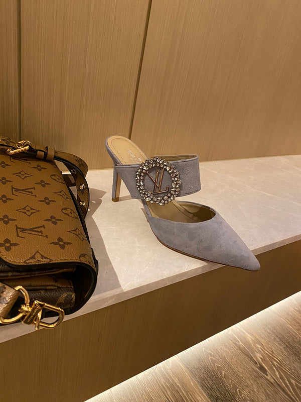 Louis Vuitton Burgundy Slingback Heels - Angled View