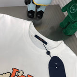 Close-up detail shot of Louis Vuitton cotton t-shirt with logo-detail design