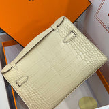 Side view of sophisticated structured handbag