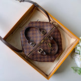 Back view of polished signature women's handbag – women's luxury handbag