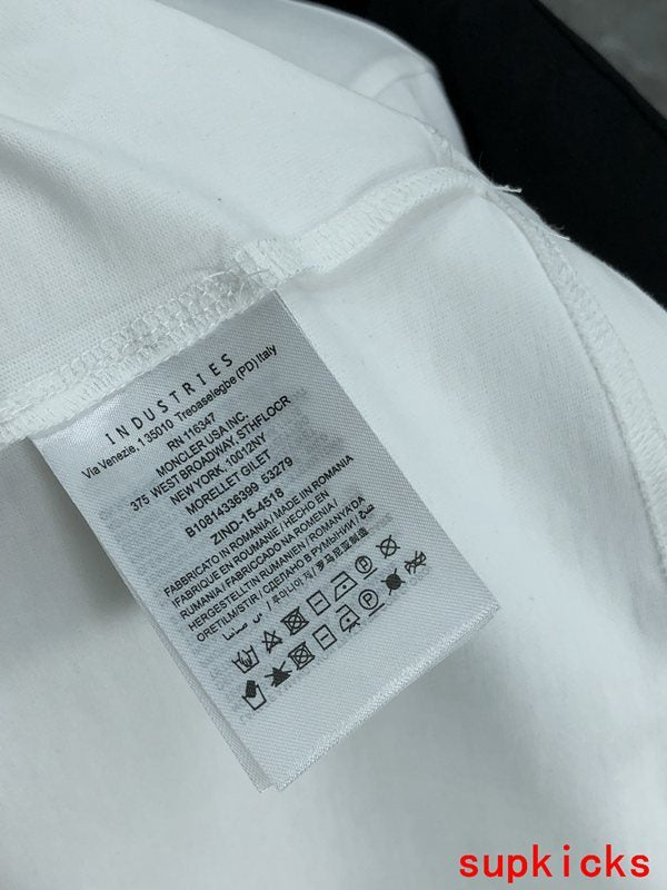 Side profile of Moncler luxury clothing with relaxed-fit cut