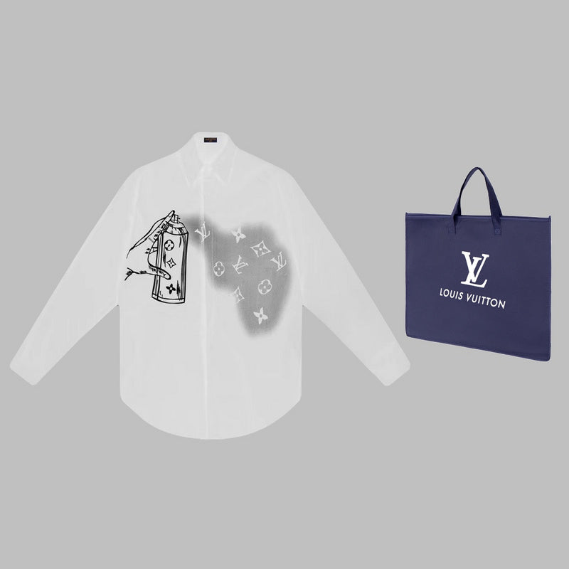 Front view of Louis Vuitton luxury clothing with monogram-inspired silhouette