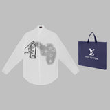 Front view of Louis Vuitton luxury clothing with monogram-inspired silhouette