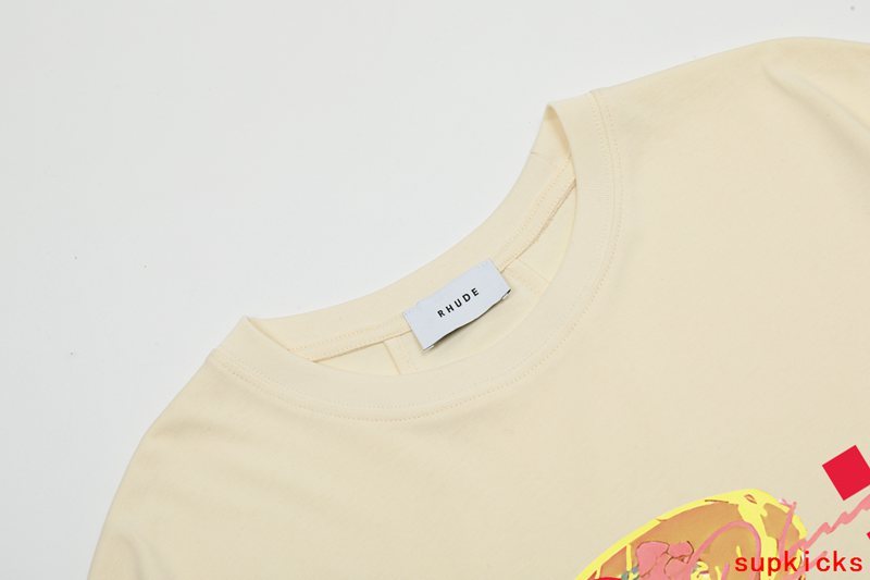 Close-up detail shot of Rhude luxury clothing with relaxed-fit cut