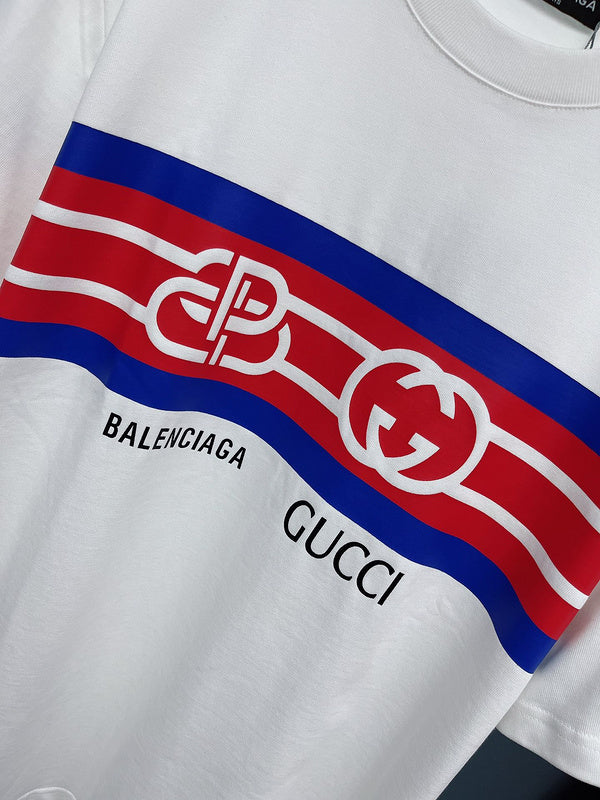 Front view of Gucci luxury clothing with monogram-inspired silhouette