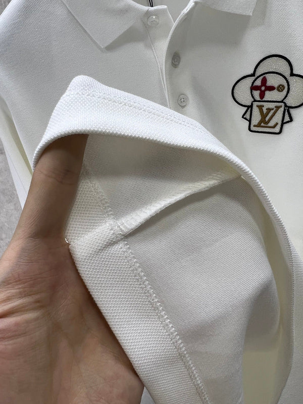 Side profile of Louis Vuitton luxury clothing with logo-detail design