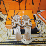 Hermès Chocolate Brown Slide Sandals - Toe Detail View