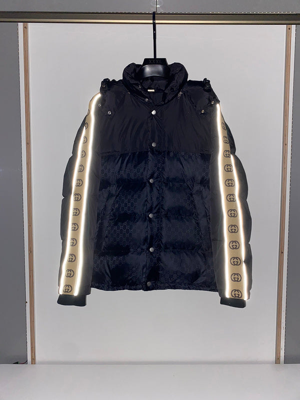 Close-up detail shot of Gucci luxury clothing with runway-inspired design