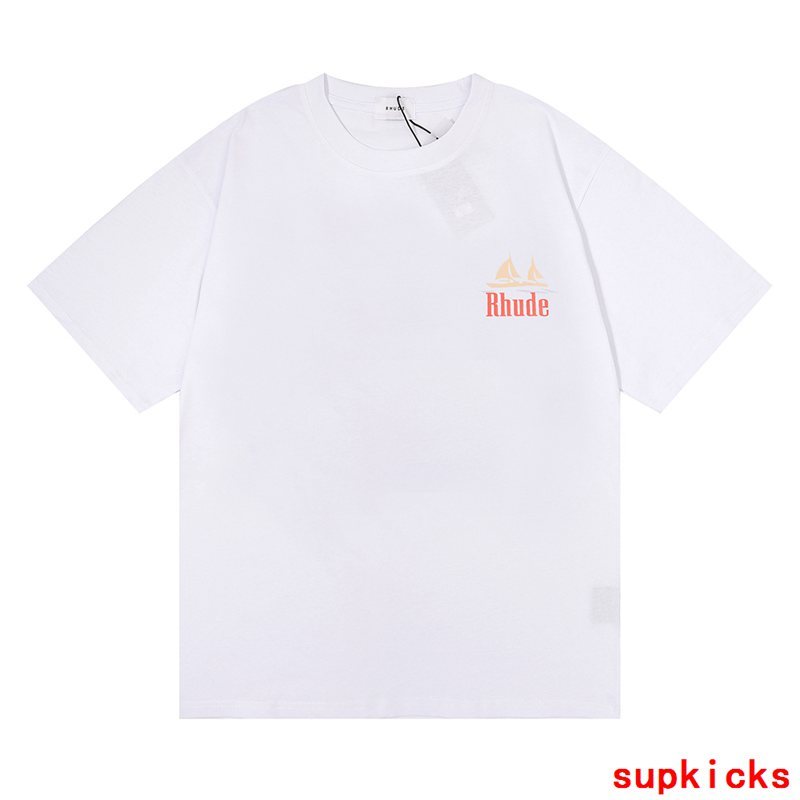Front view of Rhude luxury clothing with everyday silhouette