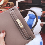 Side view of balanced structured handbag