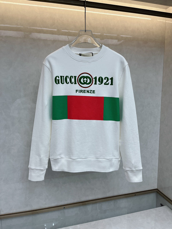 Front view of Gucci luxury clothing with monogram-inspired silhouette