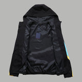 Close-up detail shot of Louis Vuitton luxury clothing with signature branding