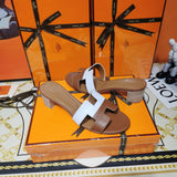 Hermès Camel Crisscross Strap Sandals - Detail Shot of Craftsmanship