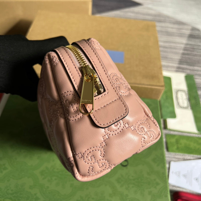 Side view of structured structured handbag