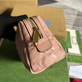 Side view of structured structured handbag