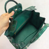 Side view of modern structured handbag