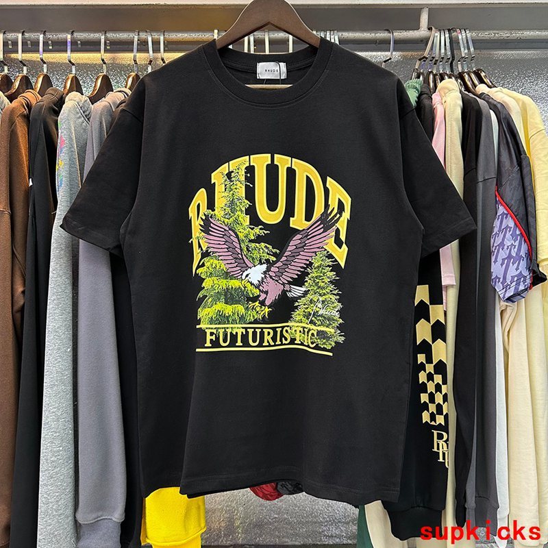 Side profile of Rhude luxury clothing with monogram-inspired silhouette
