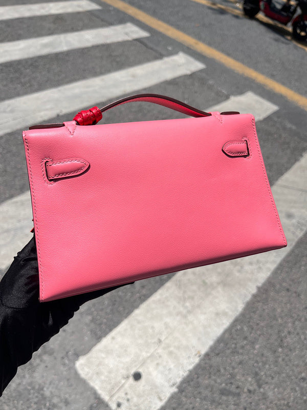 Side view of modern structured handbag