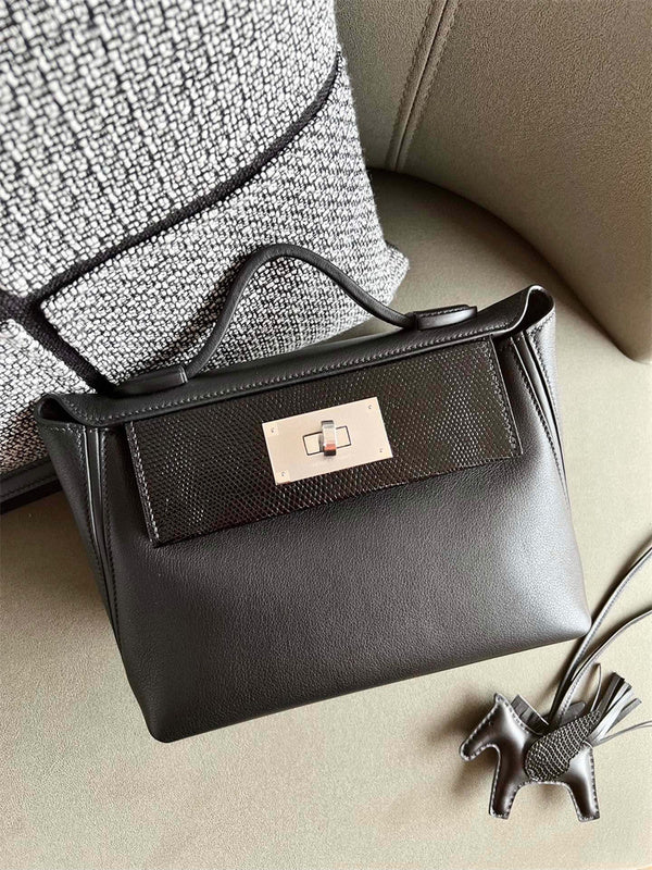  Sleek crossbody bag carried on shoulder