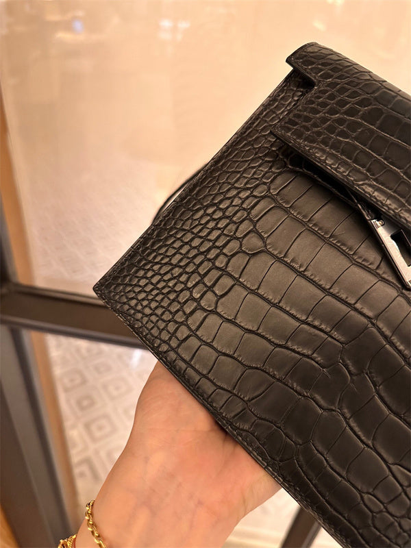 Sleek bag shown from front angle