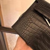 Sleek bag shown from front angle