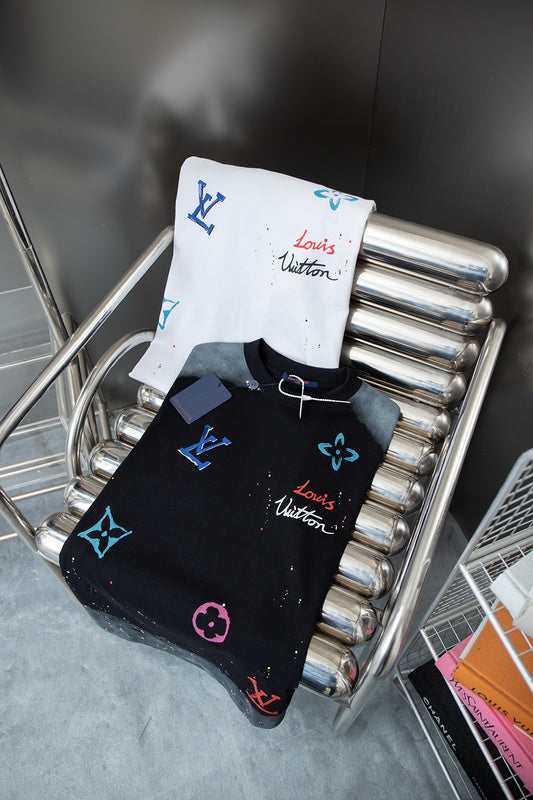 Close-up detail shot of Louis Vuitton cotton t-shirt with monogram-inspired silhouette