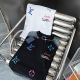 Close-up detail shot of Louis Vuitton cotton t-shirt with monogram-inspired silhouette
