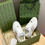 Side profile of Gucci fresh white-and-black sneakers minimalist modern build
