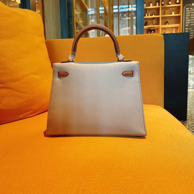 Side view of modern structured handbag