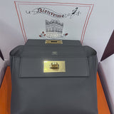 Side view of elegant structured handbag