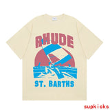 Front view of Rhude luxury clothing with tailored silhouette