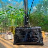 Side view of crisp structured handbag