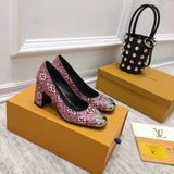 Louis Vuitton Tan Block Heel Pumps - Side Profile View