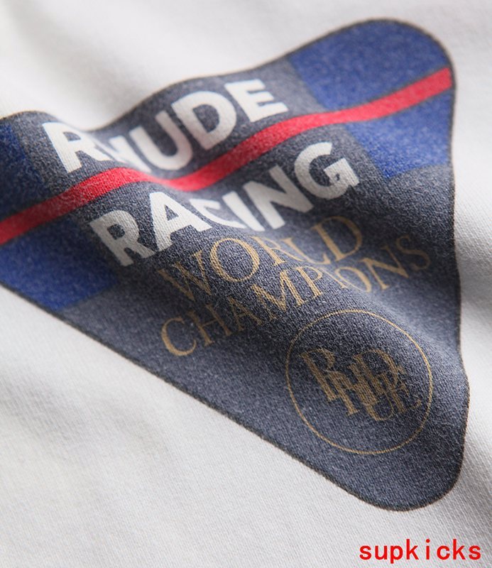 Back view of Rhude luxury clothing with monogram-inspired silhouette