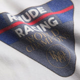 Back view of Rhude luxury clothing with monogram-inspired silhouette
