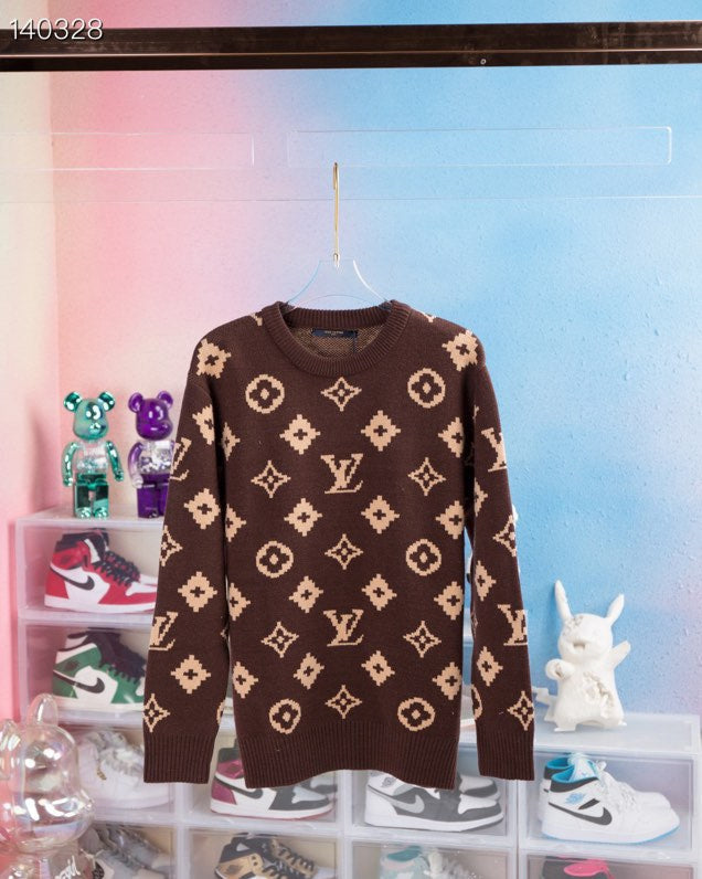 Close-up detail shot of Louis Vuitton luxury clothing with runway-inspired design