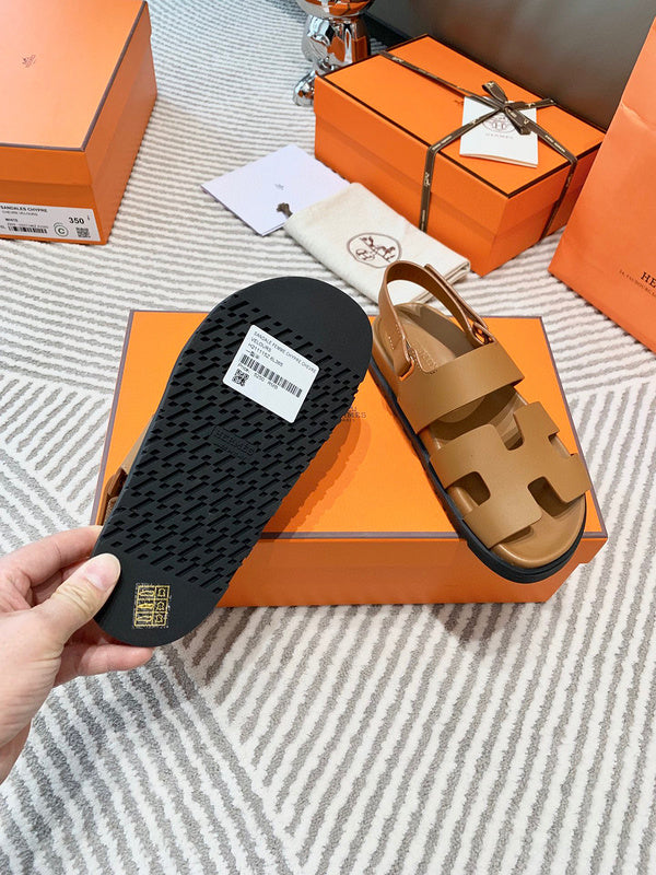 Hermès Black Block Heel Sandals - Back View