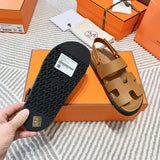 Hermès Black Block Heel Sandals - Back View
