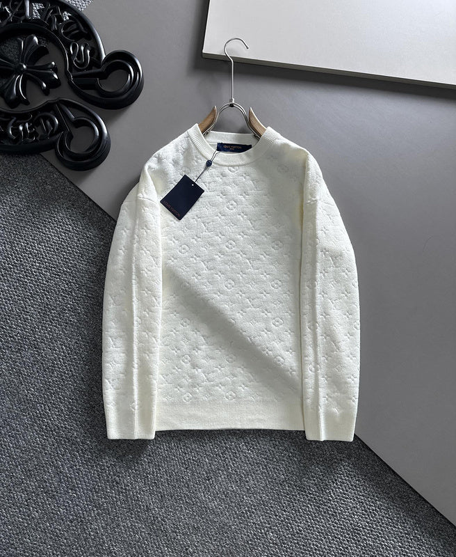 Front view of Louis Vuitton luxury clothing with monogram-inspired silhouette