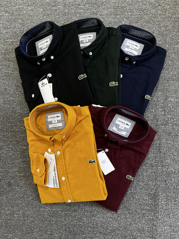 Close-up detail shot of Lacoste luxury clothing with logo-detail design