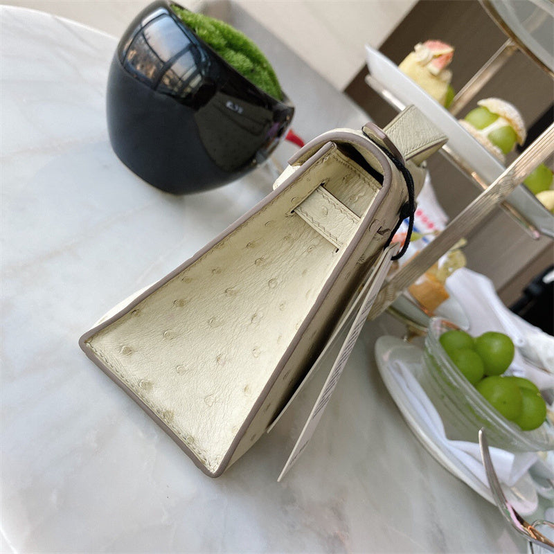 Side view of contemporary structured handbag