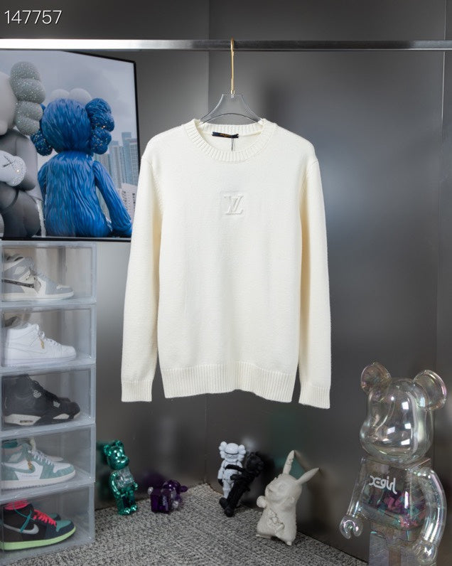 Side profile of Louis Vuitton luxury clothing with signature branding